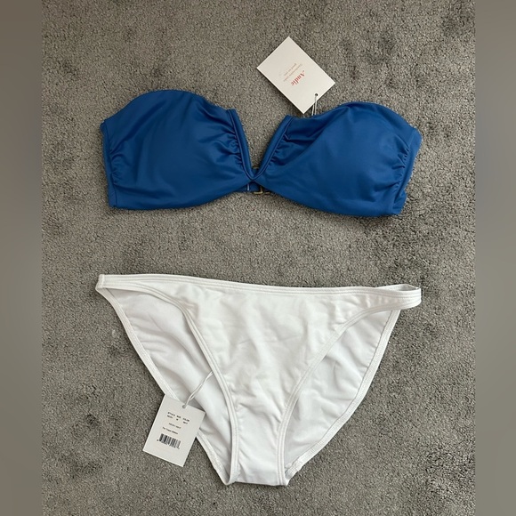 Andie Swim Bikini The Scala Top Strapless in Blue and Tropez Bottom White Medium - Picture 1 of 6
